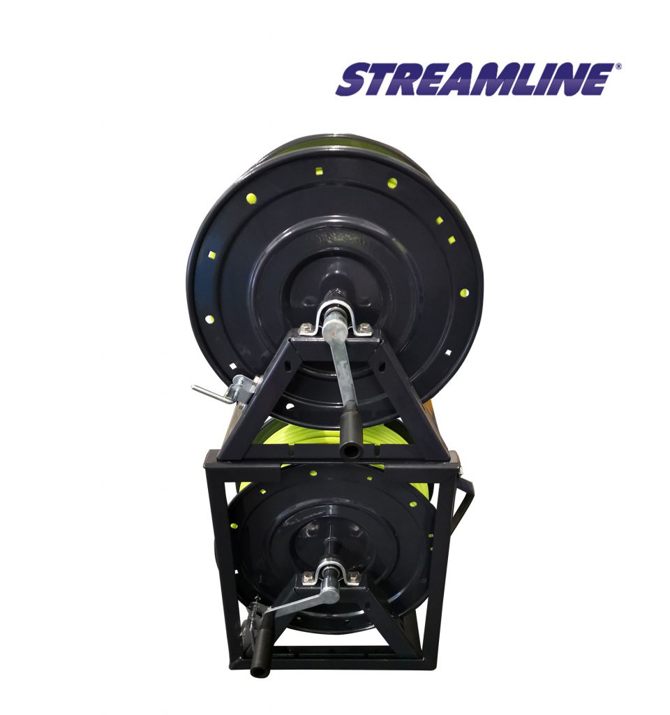 Double Stack Hose Reel Kit, A-frame type with 100mtrs 8mm HIVIZ Hose
