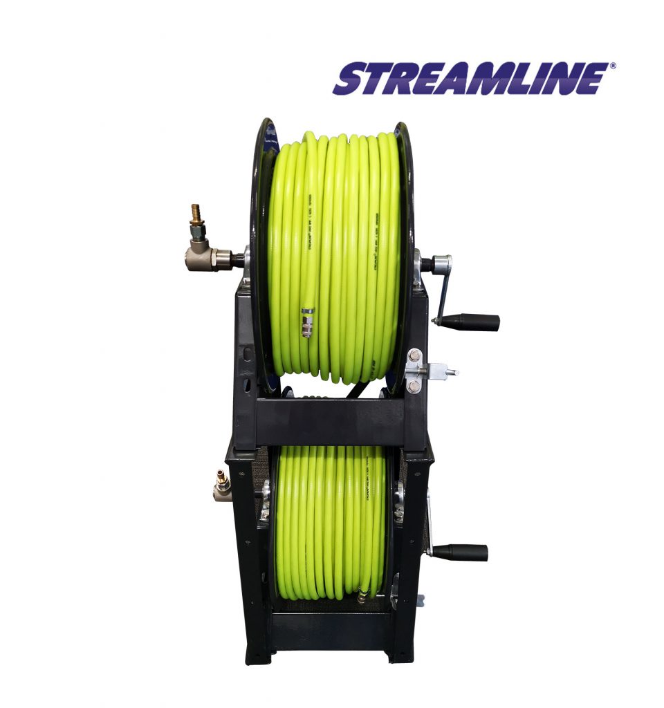 Double Stack Hose Reel Kit, A-frame type with 100mtrs 8mm HIVIZ Hose